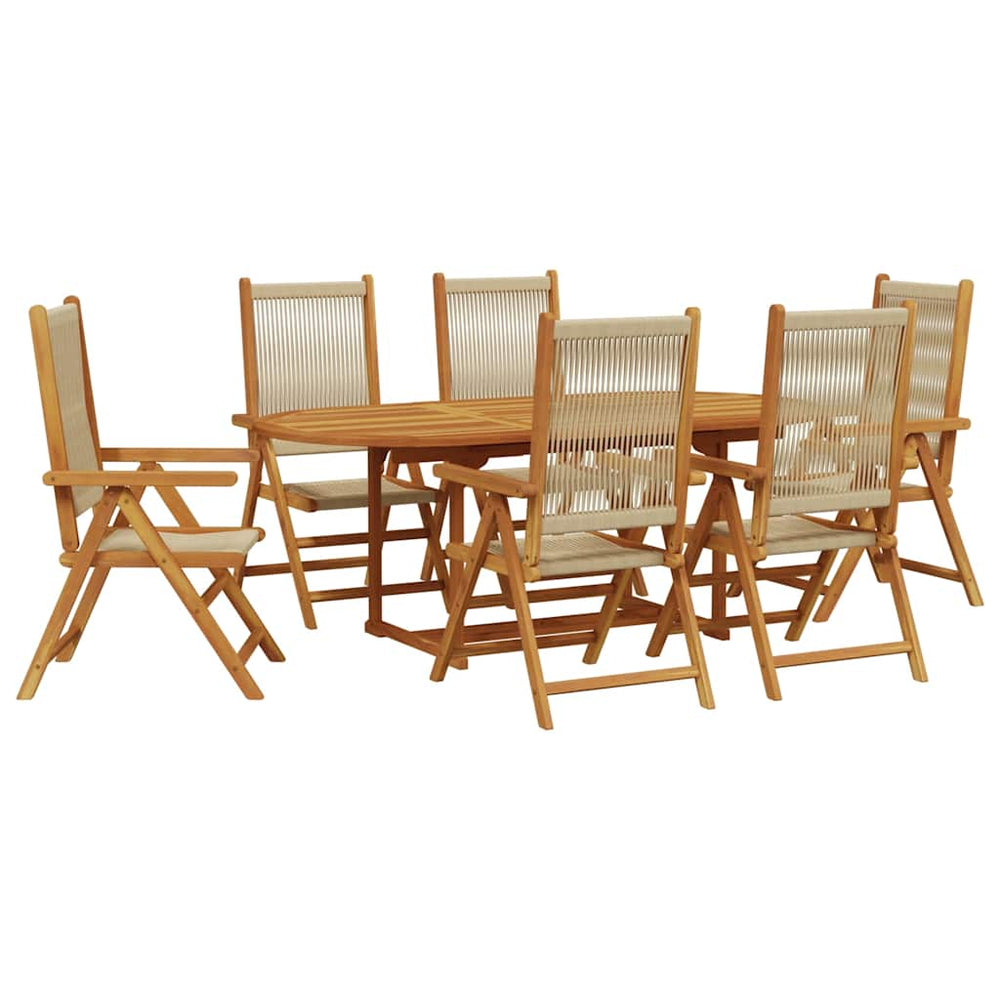 vidaXL 7-Piece Garden Dining Set Polypropylene and Solid Wood Beige