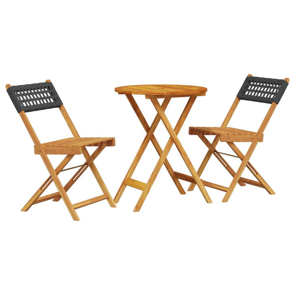 vidaXL 3-Piece Bistro Set Black Poly Rattan and Solid Wood