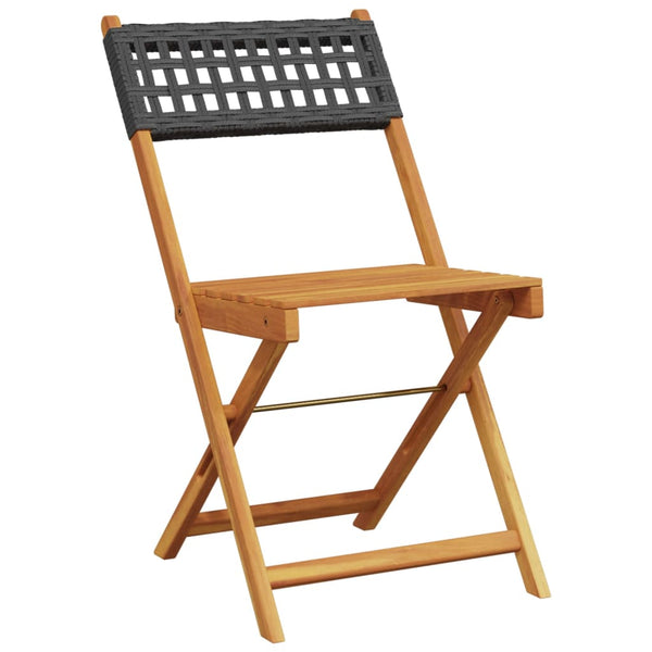 vidaXL 3-Piece Bistro Set Black Poly Rattan and Solid Wood