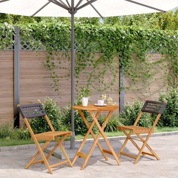 vidaXL 3-Piece Bistro Set Black Poly Rattan and Solid Wood