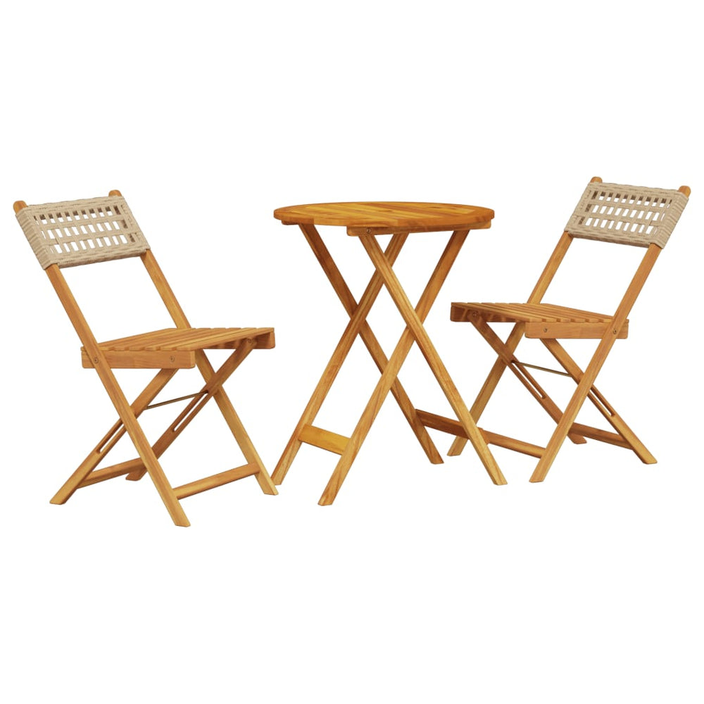 vidaXL 3-Piece Bistro Set Beige Poly Rattan and Solid Wood