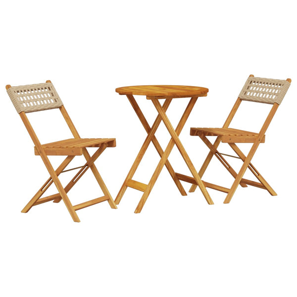 vidaXL 3-Piece Bistro Set Beige Poly Rattan and Solid Wood