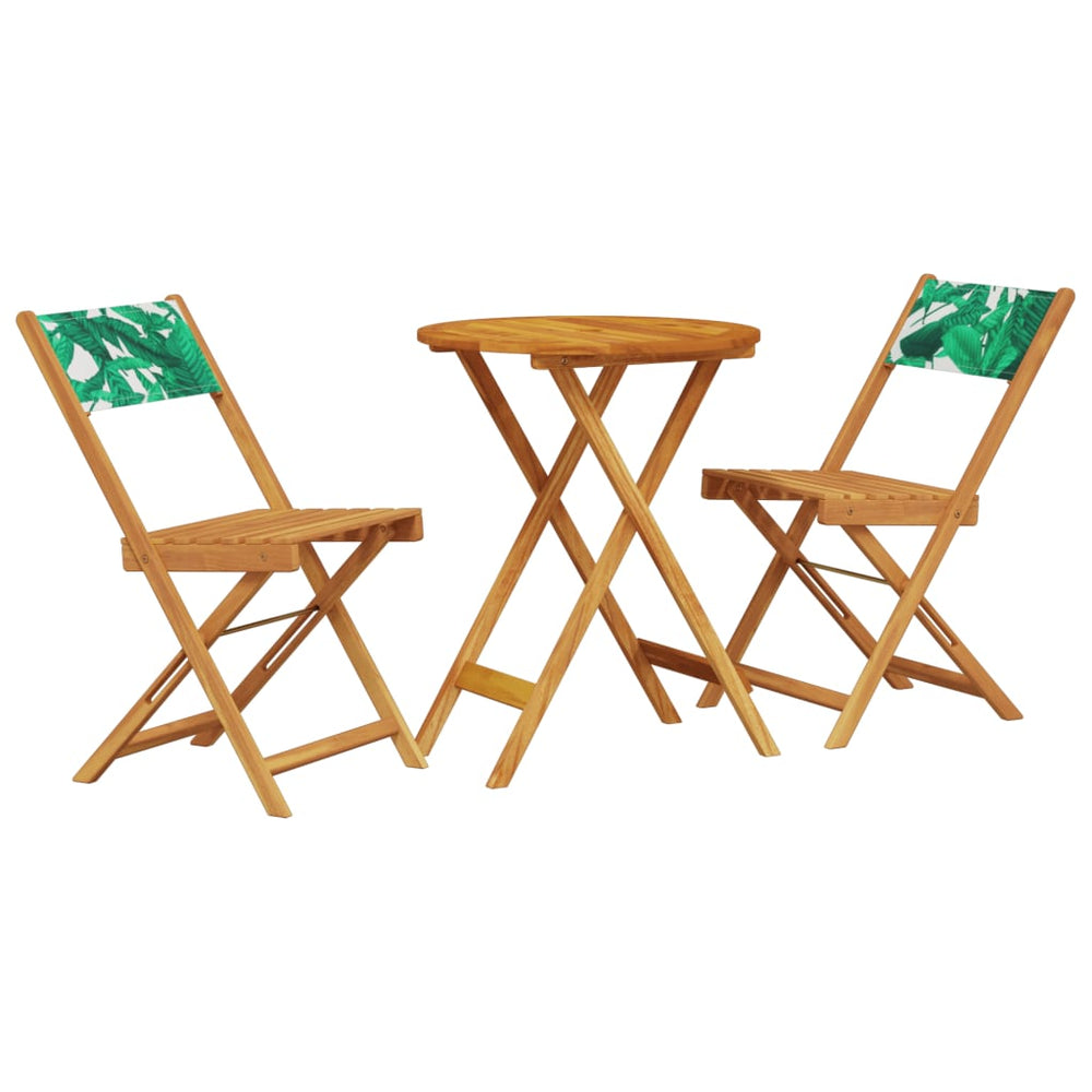 vidaXL 3-Piece Bistro Set Leaf Pattern Fabric and Solid Wood