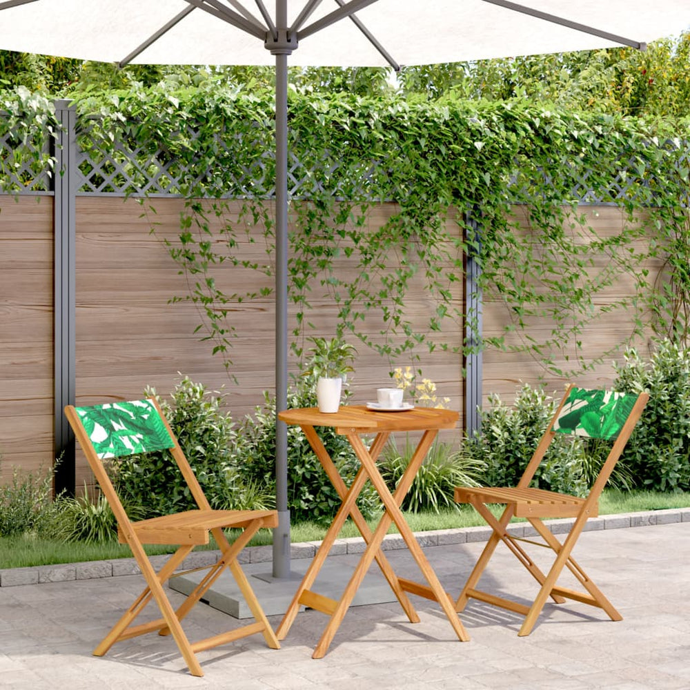 vidaXL 3-Piece Bistro Set Leaf Pattern Fabric and Solid Wood