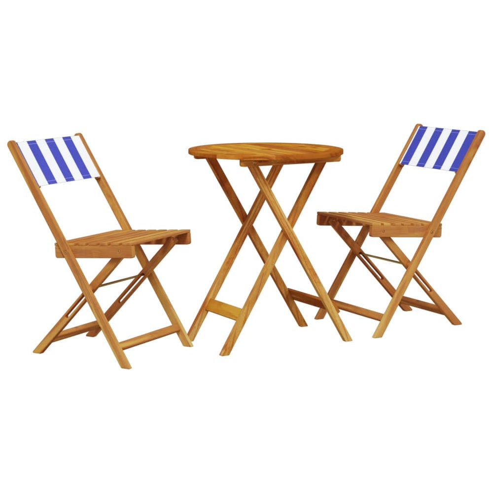 vidaXL 3-Piece Bistro Set Blue and White Fabric and Solid Wood