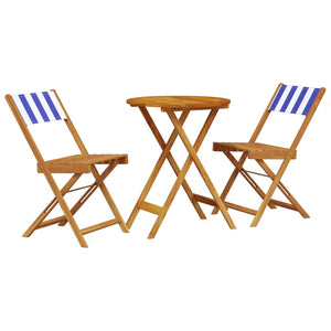 vidaXL 3-Piece Bistro Set Blue and White Fabric and Solid Wood