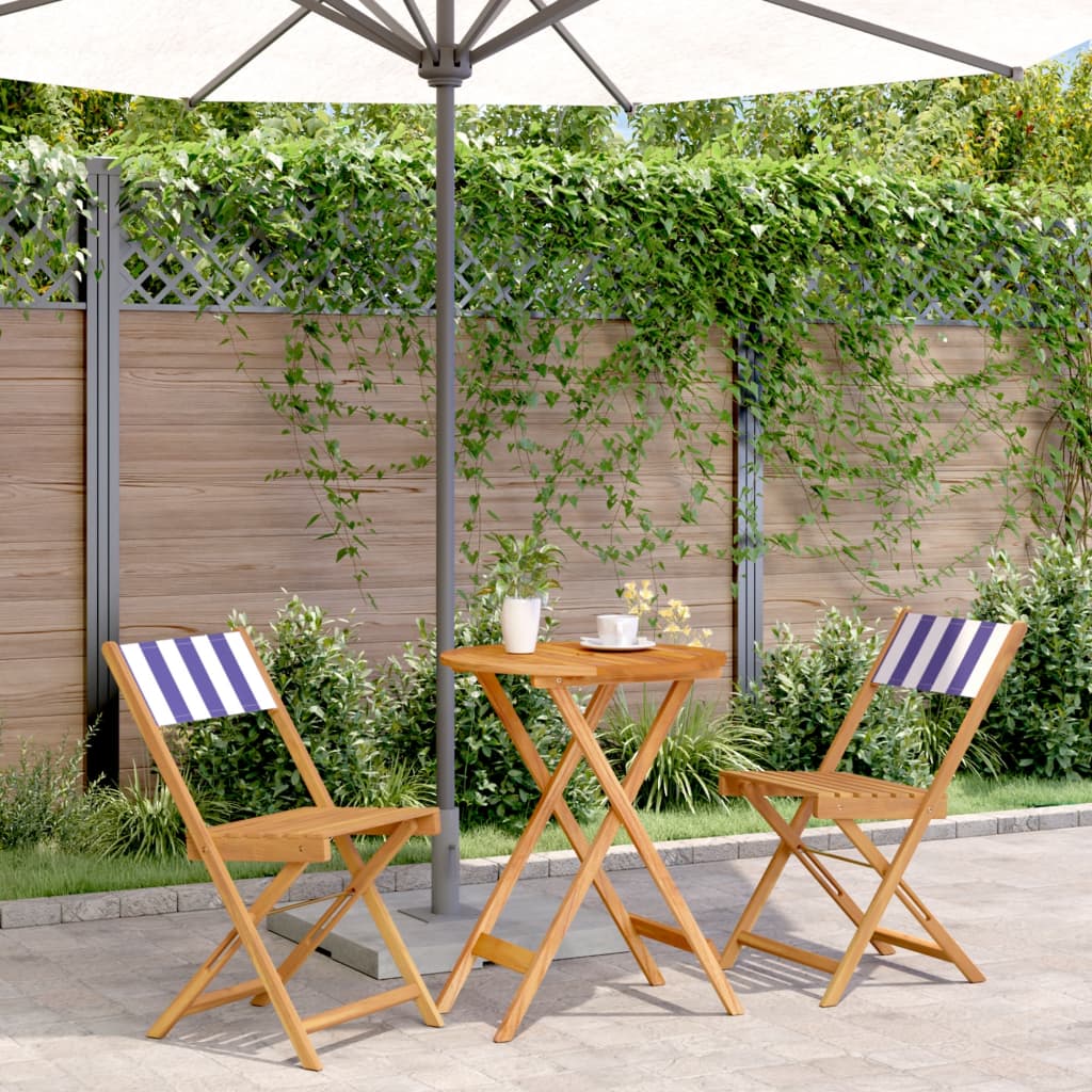 vidaXL 3-Piece Bistro Set Blue and White Fabric and Solid Wood