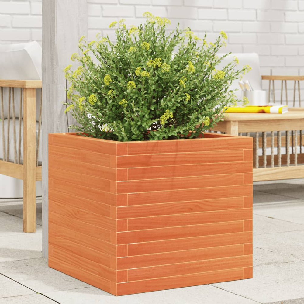 vidaXL Planter Waxed Brown 50x50x46 cm Solid Pine Wood