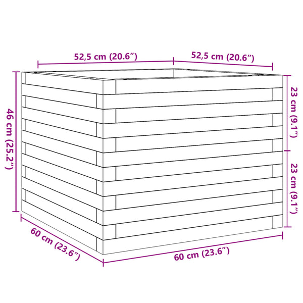 vidaXL Planter Waxed Brown 60x60x46 cm Solid Pine Wood