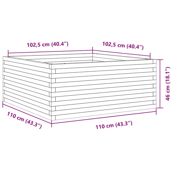 vidaXL Garden Planter White 110x110x46 cm Solid Pine Wood