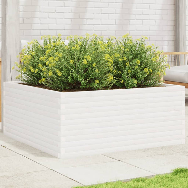 vidaXL Garden Planter White 110x110x46 cm Solid Pine Wood