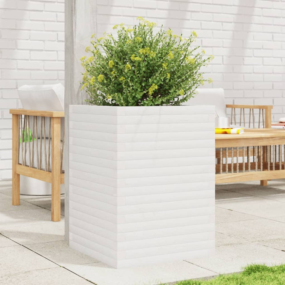 vidaXL Planter White 50x50x68.5 cm Solid Pine Wood