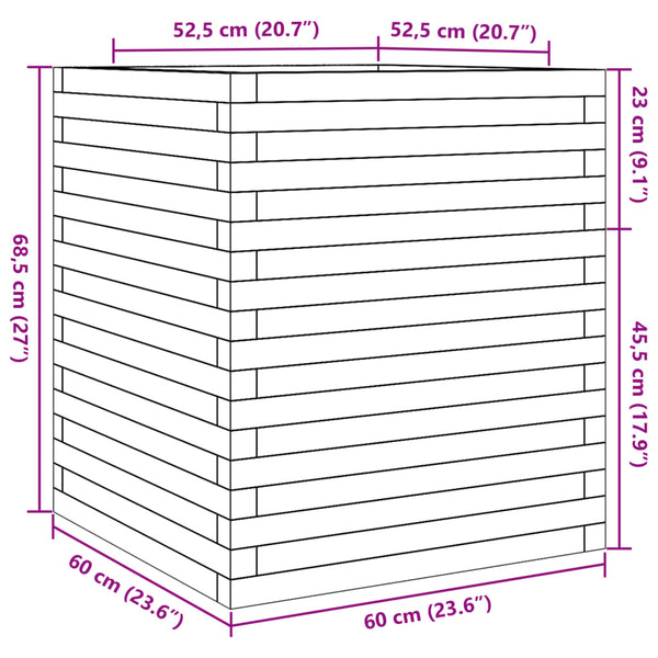 vidaXL Planter Wax Brown 60x60x68.5 cm Solid Pine Wood
