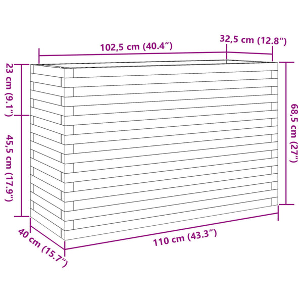 vidaXL Planter Wax Brown 110x40x68.5 cm Solid Pine Wood