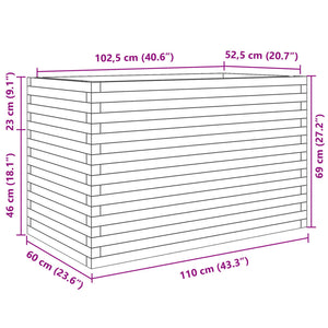 vidaXL Planter Waxed Brown 110x60x68.5 cm Solid Pine Wood