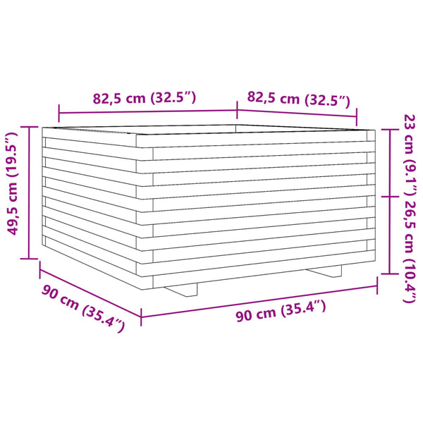 vidaXL Planter Wax Brown 90x90x49.5 cm Solid Pine Wood