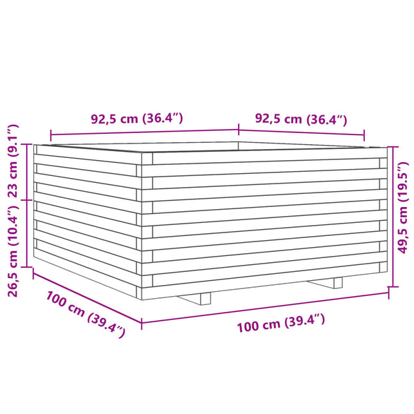 vidaXL Planter Wax Brown 100x100x49.5 cm Solid Pine Wood