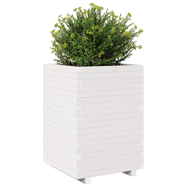 vidaXL Planter White 50x50x72.5 cm Solid Pine