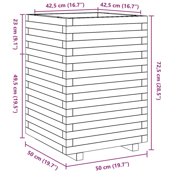 vidaXL Garden Planter Wax Brown 50x50x72.5 cm Solid Pine Wood