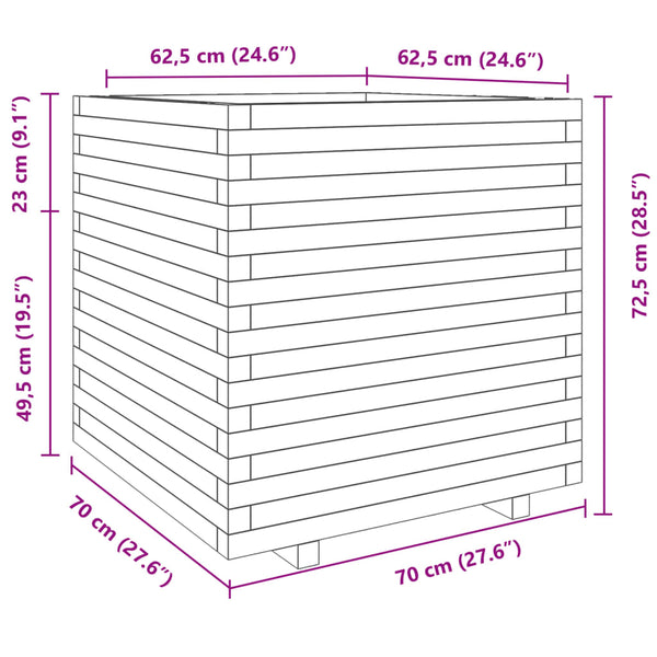 vidaXL Planter White 70x70x72.5 cm Solid Pine Wood