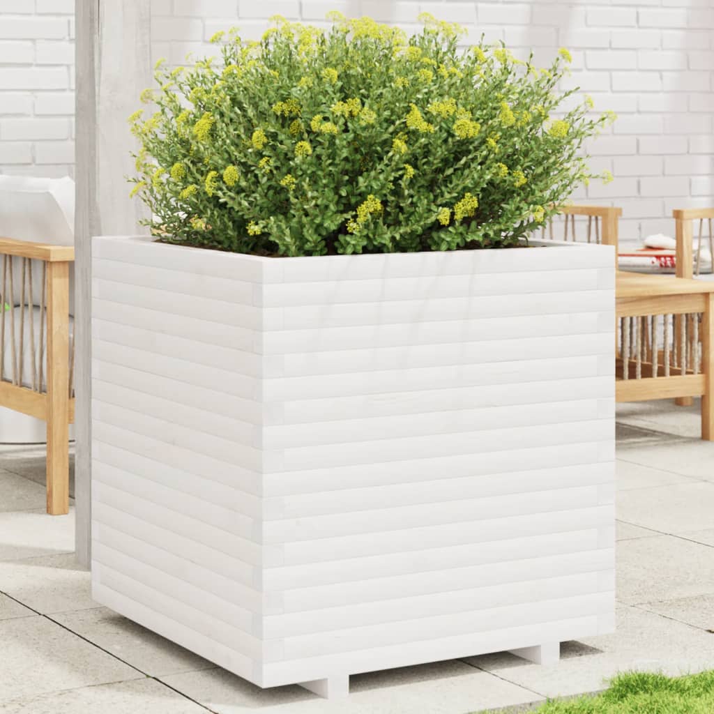 vidaXL Planter White 70x70x72.5 cm Solid Pine Wood