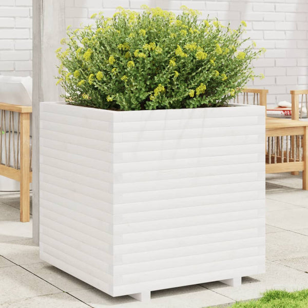 vidaXL Planter White 70x70x72.5 cm Solid Pine Wood