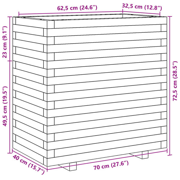vidaXL Planter Wax Brown 70x40x72.5 cm Solid Pine Wood
