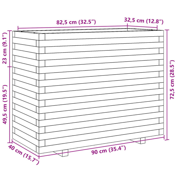 vidaXL Planter White 90x40x72.5 cm Solid Pine Wood