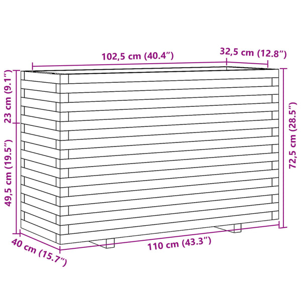 vidaXL Planter Waxed Brown 110x40x72.5 cm Solid Pine Wood