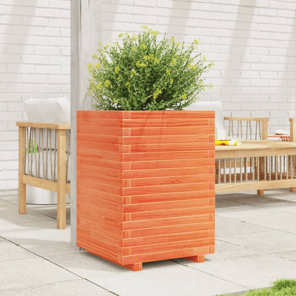 vidaXL Planter Waxed Brown 50x50x72 cm Solid Pine Wood