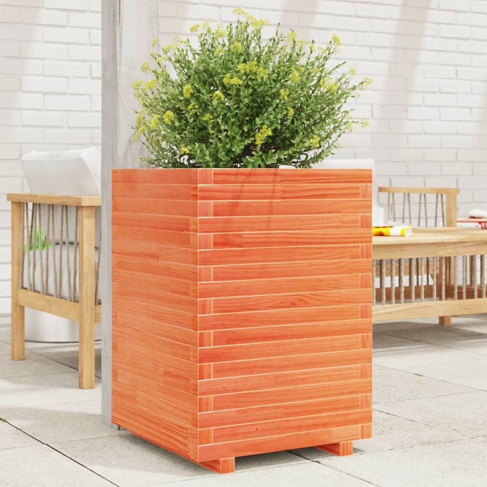 vidaXL Planter Waxed Brown 50x50x72 cm Solid Pine Wood