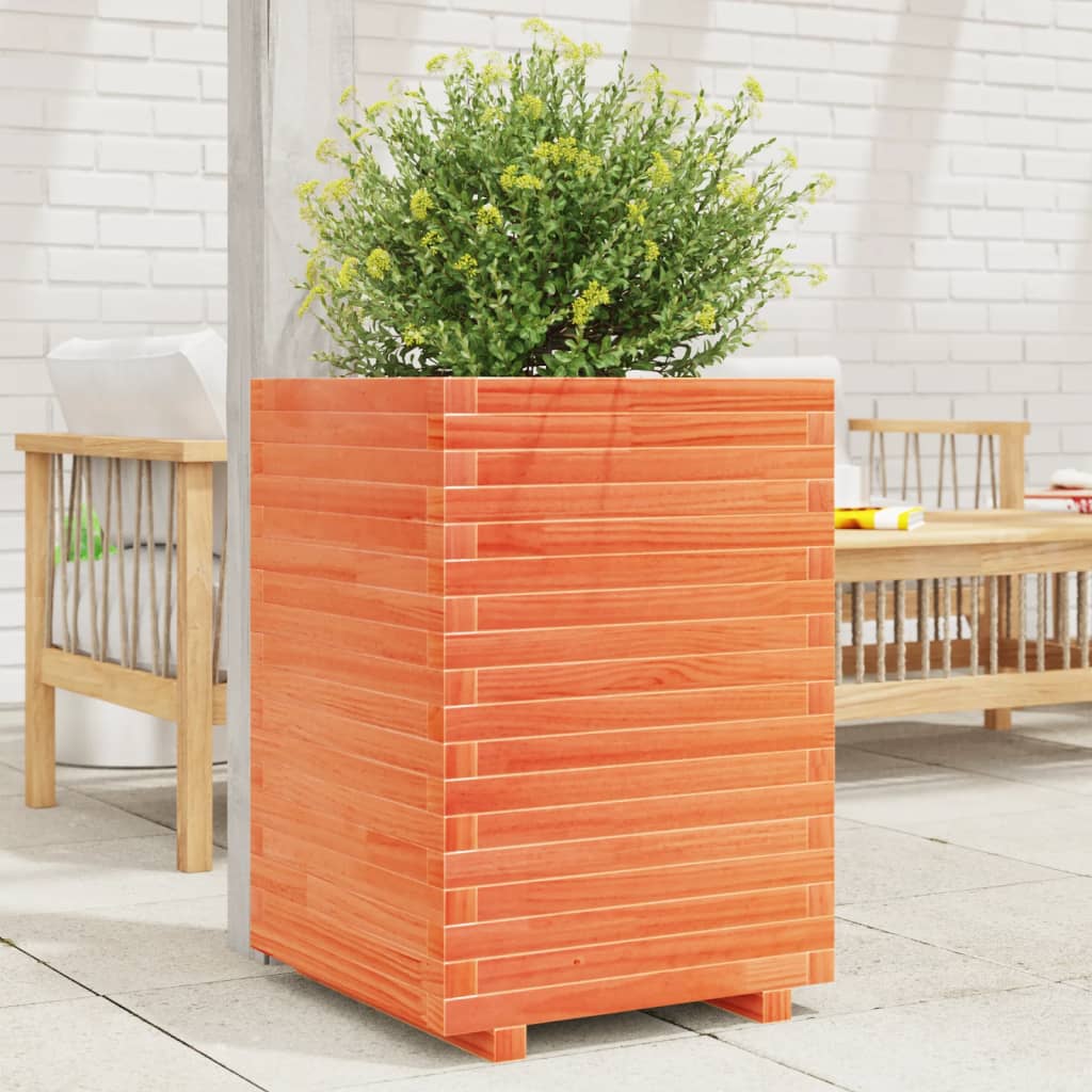 vidaXL Planter Waxed Brown 50x50x72 cm Solid Pine Wood