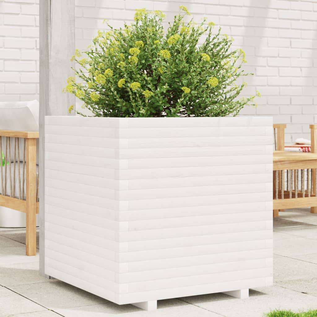 vidaXL Planter White 70x70x72 cm Solid Pine Wood