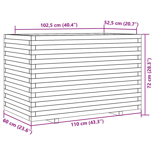 vidaXL Planter Waxed Brown 110x60x72 cm Solid Pine Wood