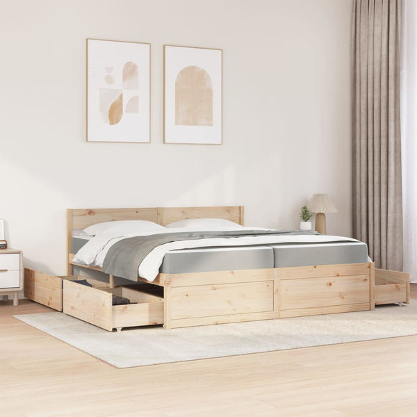 vidaXL Bed with Drawers and Mattress 200x200 cm Solid Pine Wood