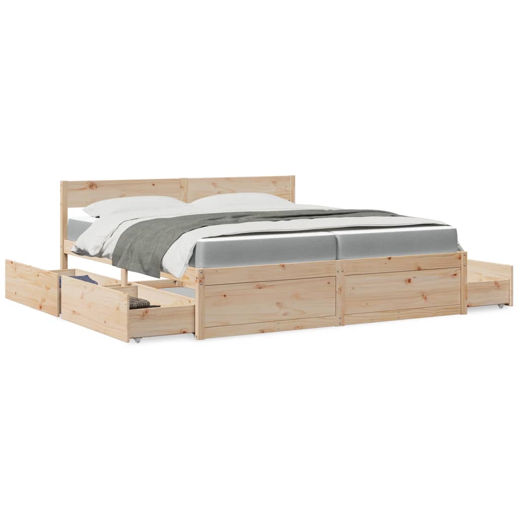vidaXL Bed with Drawers and Mattress 200x200 cm Solid Pine Wood