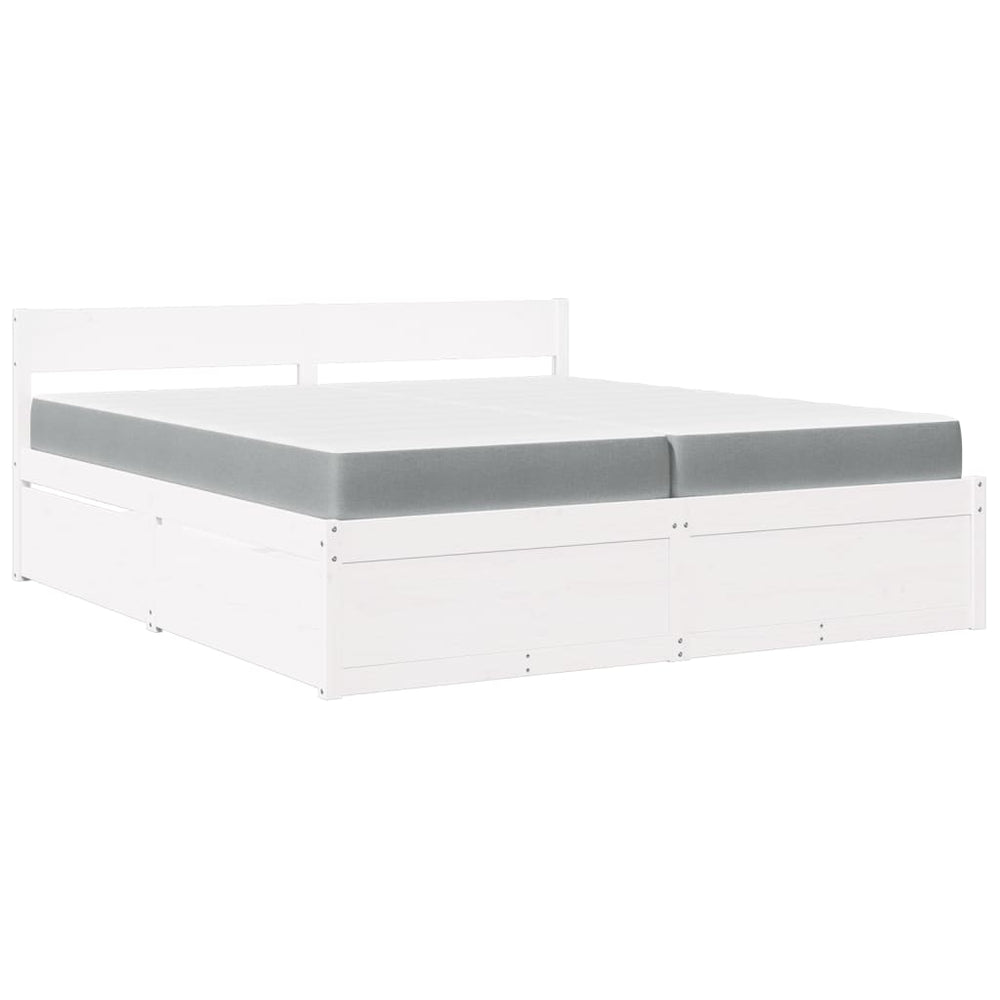 vidaXL Bed with Drawers and Mattress White 200x200 cm Solid Wood