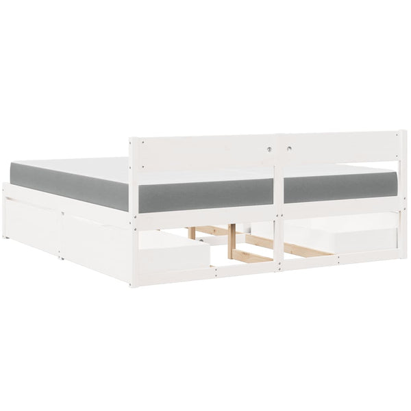 vidaXL Bed with Drawers and Mattress White 200x200 cm Solid Wood