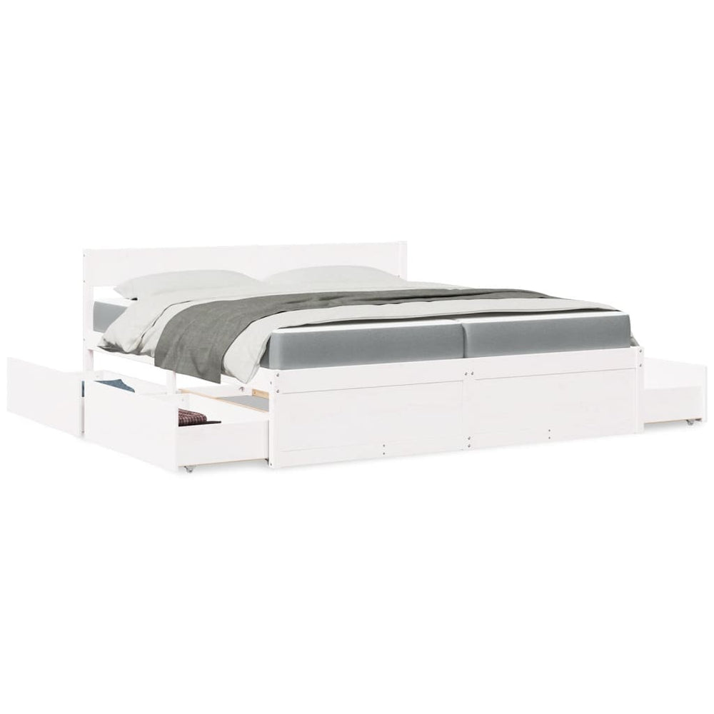 vidaXL Bed with Drawers and Mattress White 200x200 cm Solid Wood