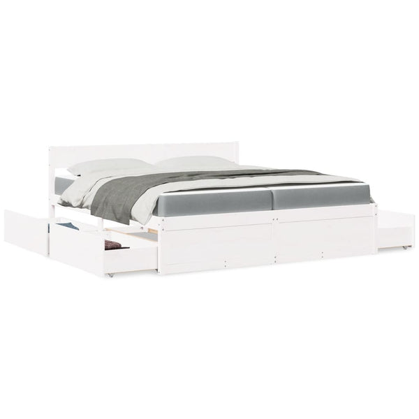 vidaXL Bed with Drawers and Mattress White 200x200 cm Solid Wood