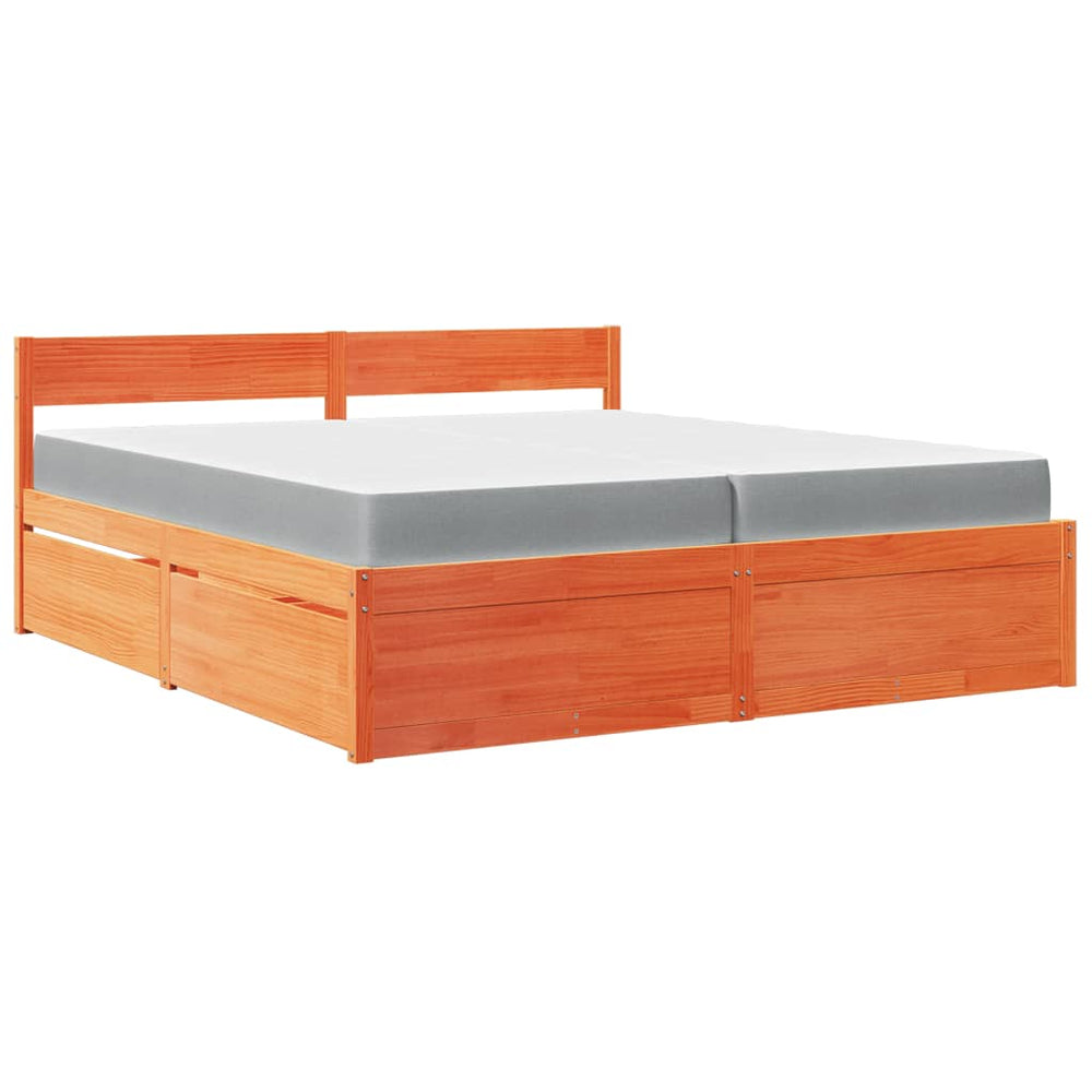 vidaXL Bed with Drawers and Mattress Wax Brown 200x200 Solid Wood