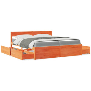 vidaXL Bed with Drawers and Mattress Wax Brown 200x200 Solid Wood