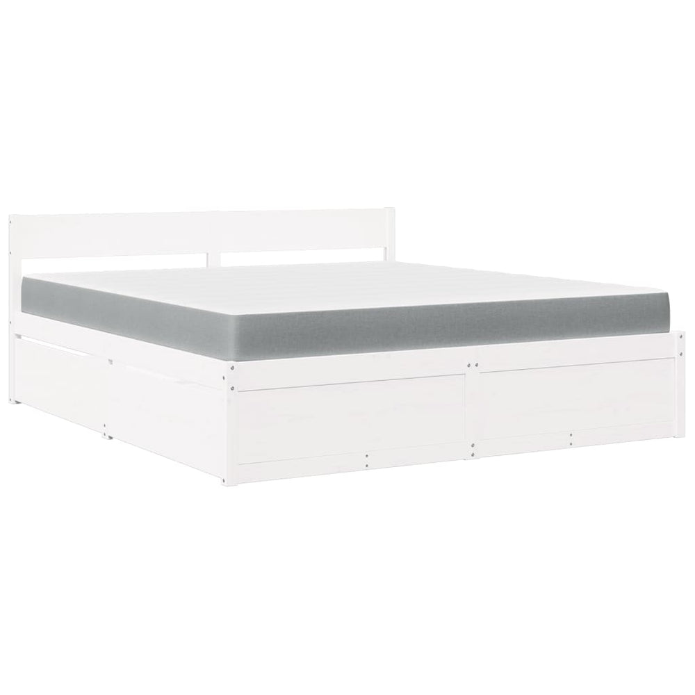vidaXL Bed with Drawers and Mattress White 180x200 cm Solid Wood