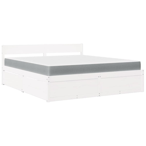 vidaXL Bed with Drawers and Mattress White 180x200 cm Solid Wood