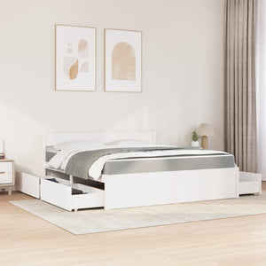 vidaXL Bed with Drawers and Mattress White 180x200 cm Solid Wood