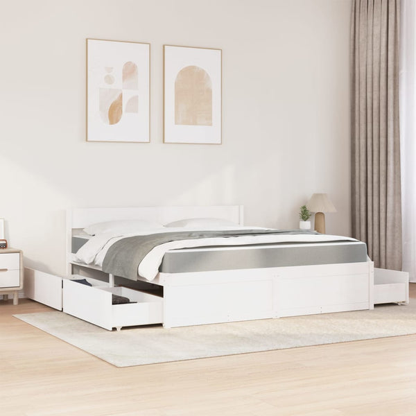 vidaXL Bed with Drawers and Mattress White 180x200 cm Solid Wood