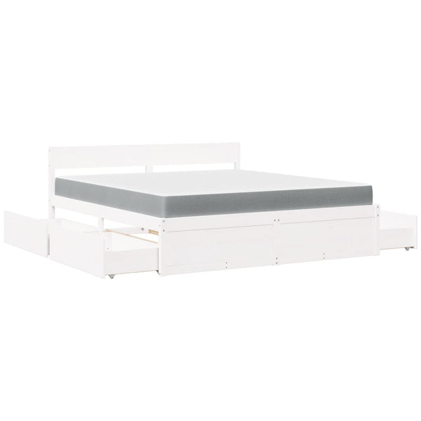 vidaXL Bed with Drawers and Mattress White 180x200 cm Solid Wood
