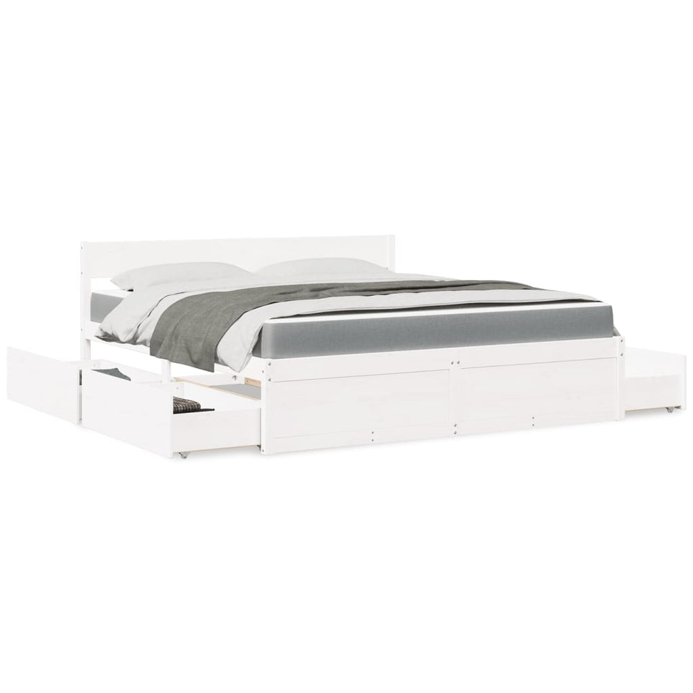 vidaXL Bed with Drawers and Mattress White 180x200 cm Solid Wood
