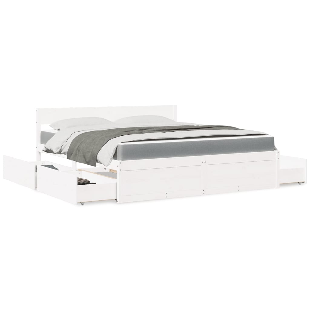 vidaXL Bed with Drawers and Mattress White 180x200 cm Solid Wood