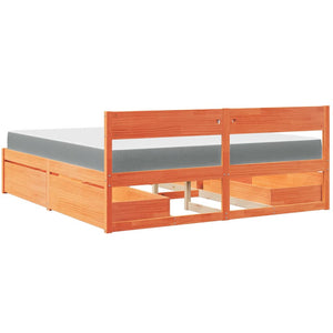 vidaXL Bed with Drawers and Mattress Waxed Brown 180x200 Solid Wood